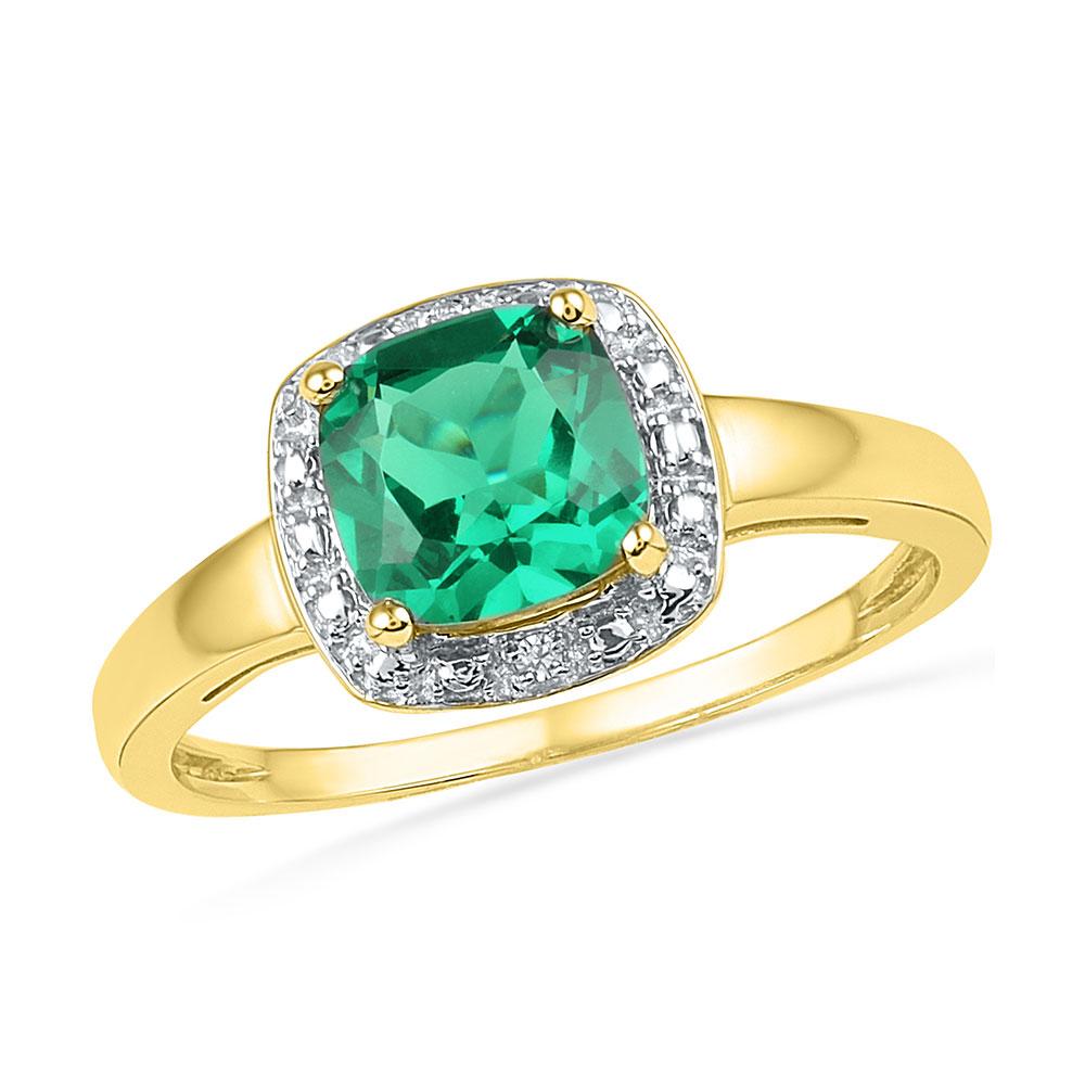 GND Gemstone Fashion Ring 10kt Yellow Gold Womens Princess Lab-Created Emerald Solitaire Diamond Ring 1-3/4 Cttw