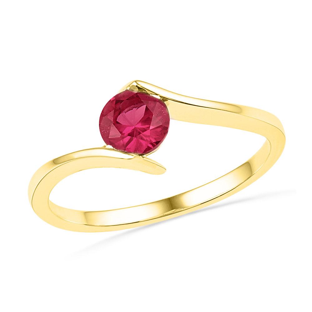 GND Gemstone Fashion Ring 10kt Yellow Gold Womens Round Lab-Created Ruby Solitaire Ring 3/4 Cttw