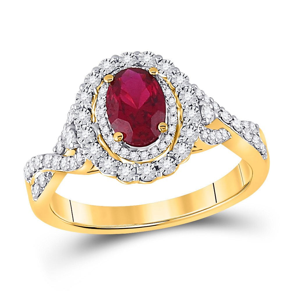 GND Gemstone Fashion Ring 14kt Rose Gold Womens Oval Ruby Diamond Halo Solitaire Ring 1 Cttw