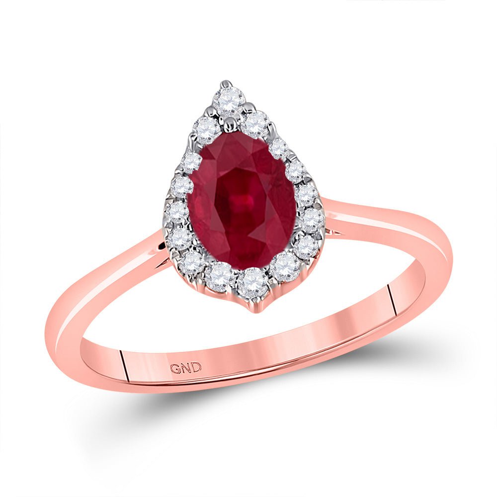 GND Gemstone Fashion Ring 14kt Rose Gold Womens Pear Ruby Diamond Halo Solitaire Ring 3/4 Cttw