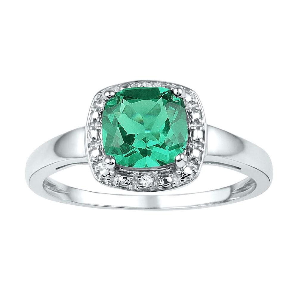 GND Gemstone Fashion Ring Sterling Silver Womens Cushion Lab-Created Emerald Solitaire Diamond Ring 1-3/4 Cttw