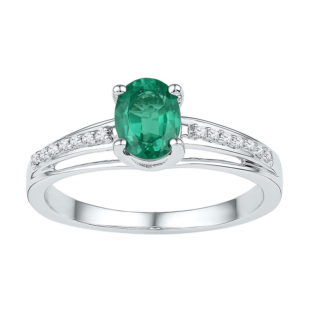 GND Gemstone Fashion Ring Sterling Silver Womens Oval Lab-Created Emerald Solitaire Diamond Ring 1/2 Cttw