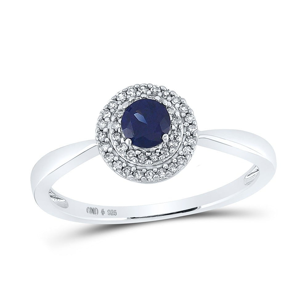 GND Gemstone Fashion Ring Sterling Silver Womens Round Lab-Created Blue Sapphire Diamond Solitaire Ring 1/3 Cttw
