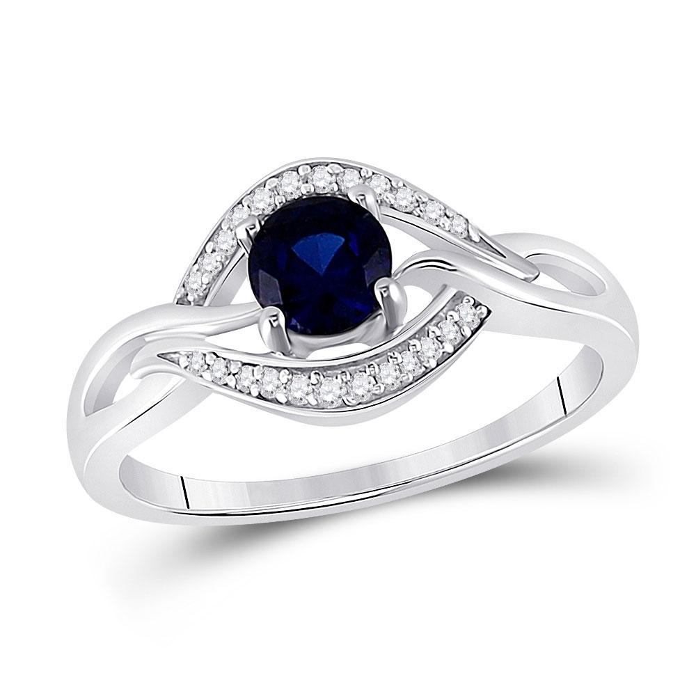 GND Gemstone Fashion Ring Sterling Silver Womens Round Lab-Created Blue Sapphire Solitaire Diamond Ring 5/8 Cttw