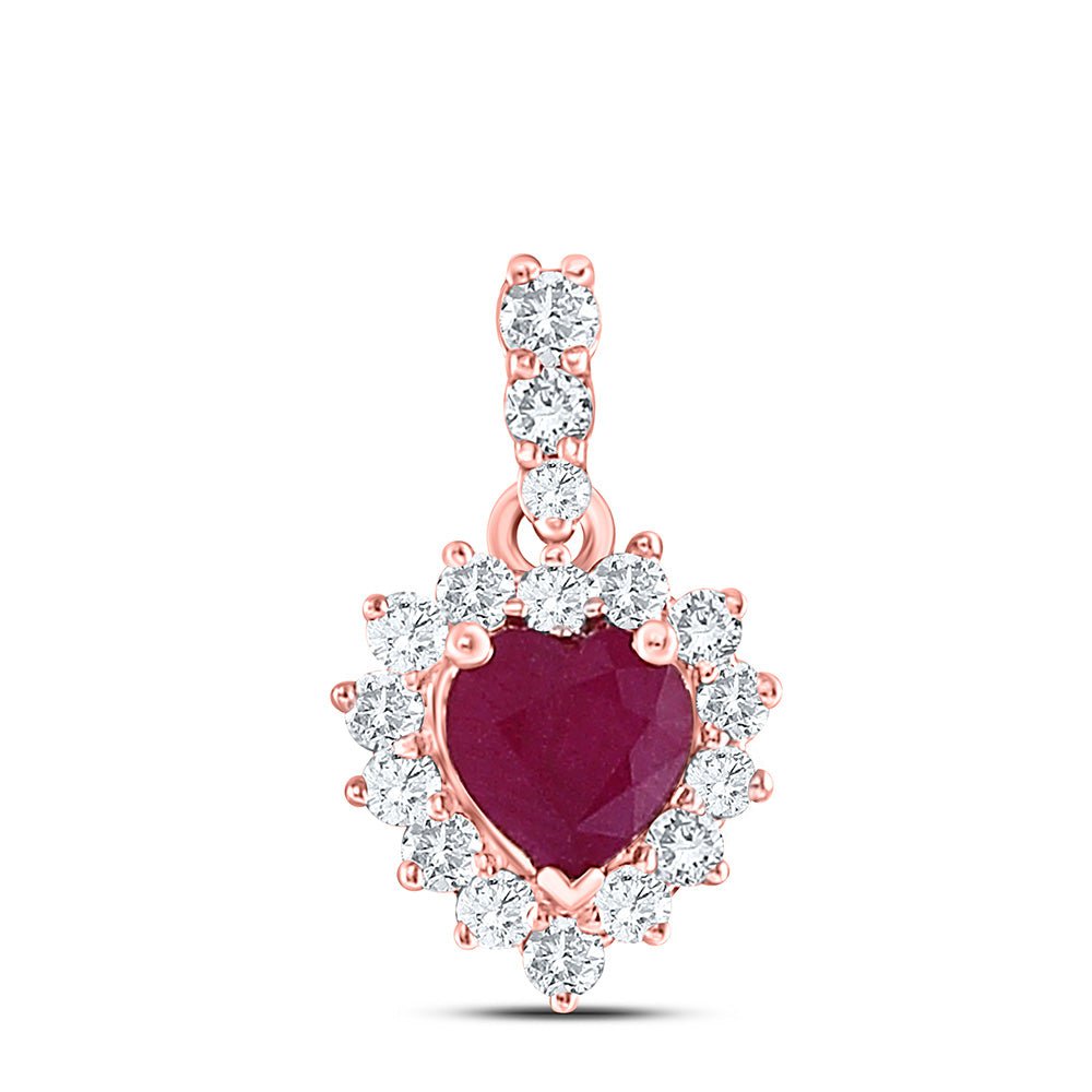 GND Gemstone Heart & Love Symbol Pendant 10kt Rose Gold Womens Heart Ruby Diamond Fashion Pendant 3/8 Cttw