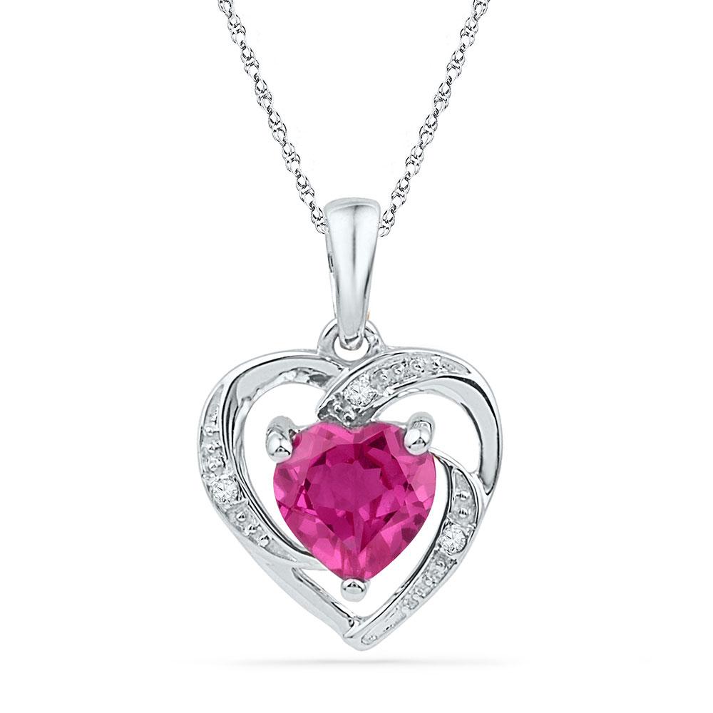 GND Gemstone Heart & Love Symbol Pendant 10kt White Gold Womens Round Lab-Created Ruby Heart Pendant 1 Cttw