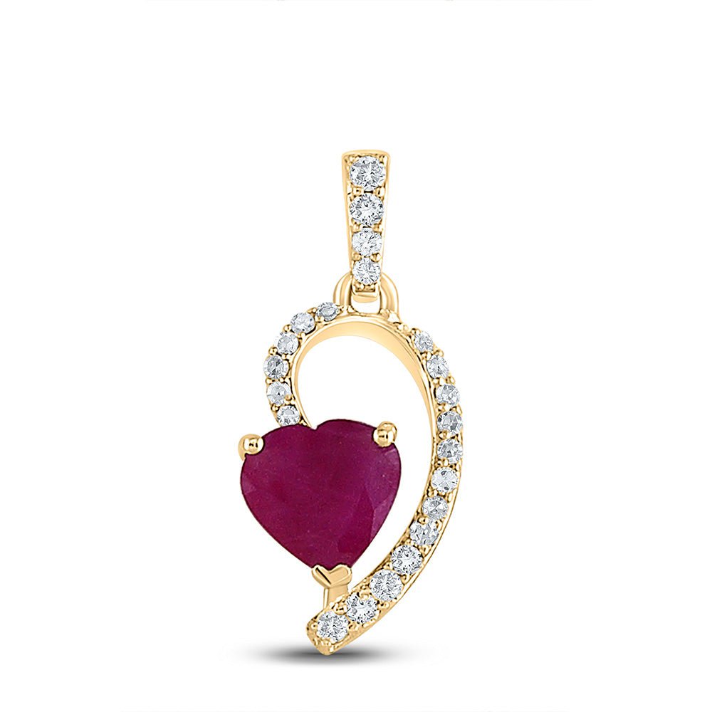 GND Gemstone Heart & Love Symbol Pendant 10kt Yellow Gold Womens Heart Ruby Diamond Fashion Pendant 5/8 Cttw