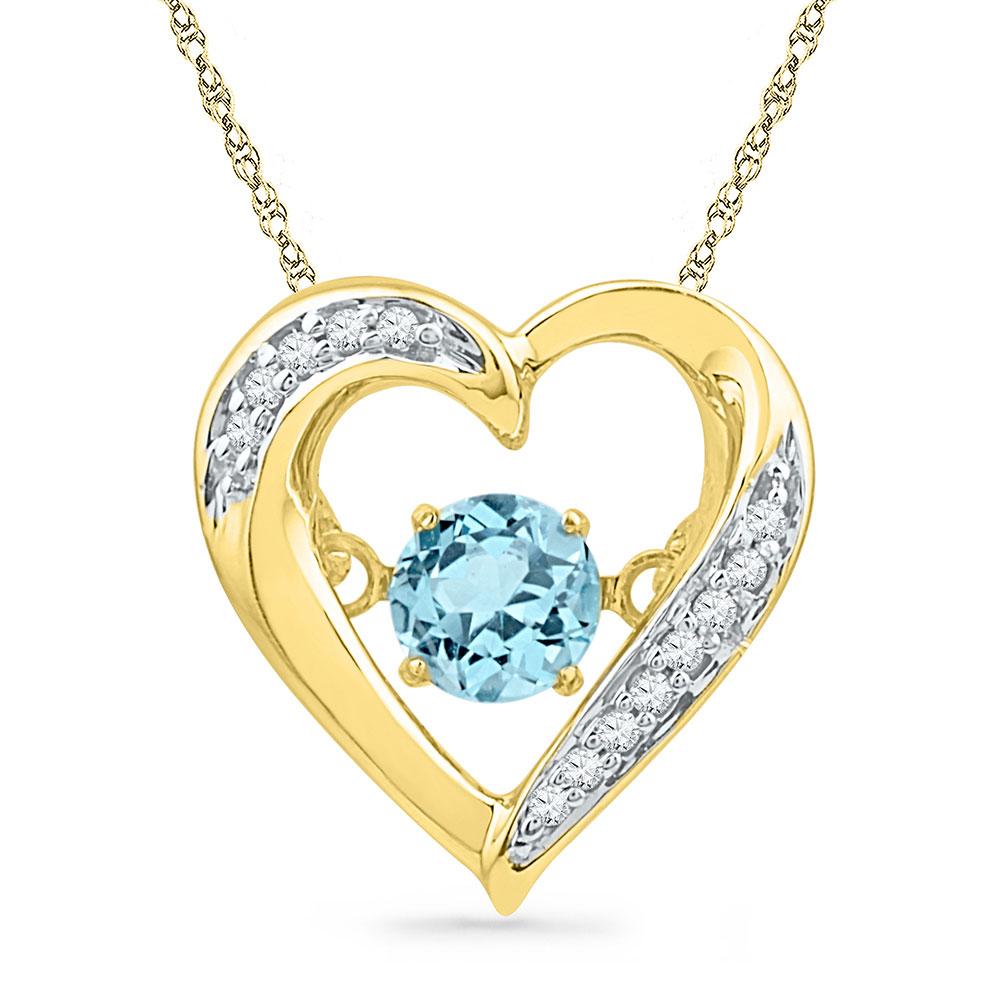 GND Gemstone Heart & Love Symbol Pendant 10kt Yellow Gold Womens Round Lab-Created Blue Topaz Moving Twinkle Heart Pendant 3/8 Cttw