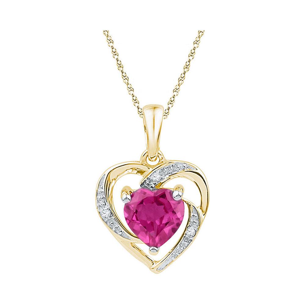 GND Gemstone Heart & Love Symbol Pendant 10kt Yellow Gold Womens Round Lab-Created Pink Sapphire Heart Pendant 1 Cttw