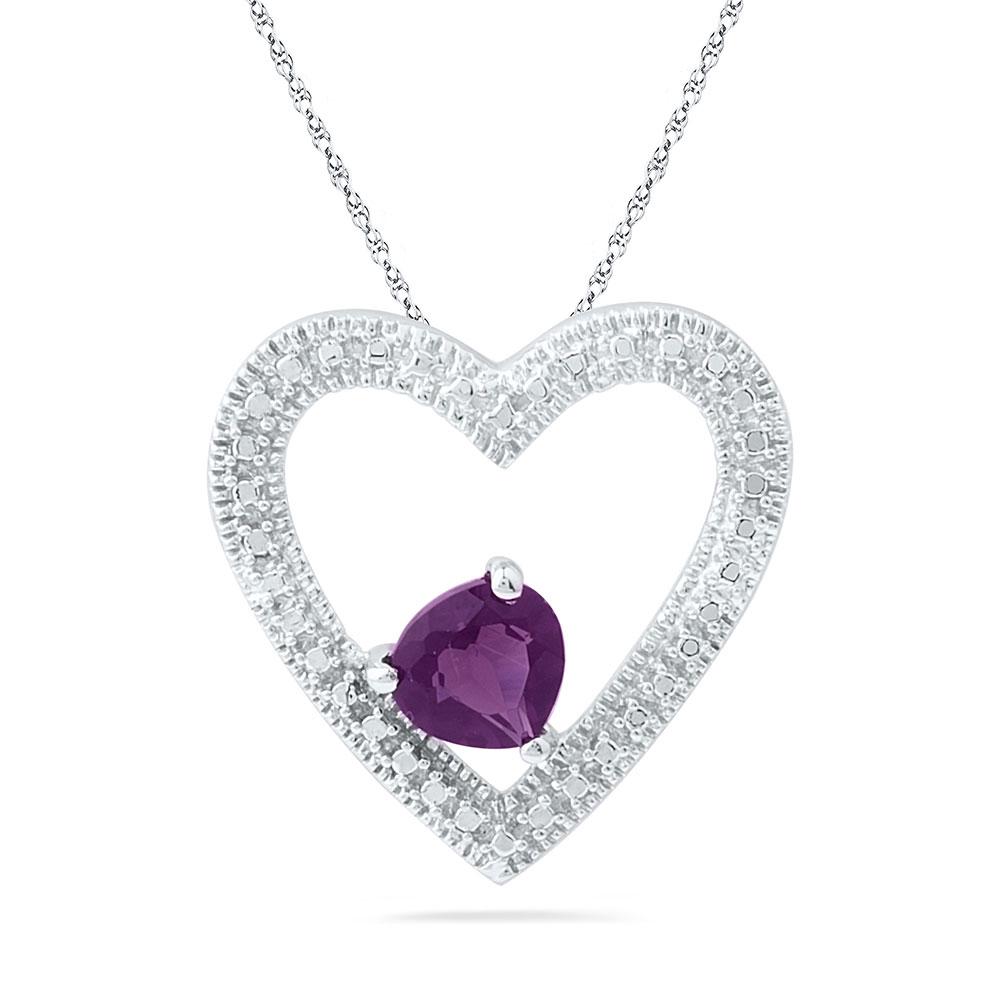GND Gemstone Heart & Love Symbol Pendant Sterling Silver Womens Round Lab-Created Amethyst Solitaire Heart Pendant 5/8 Cttw