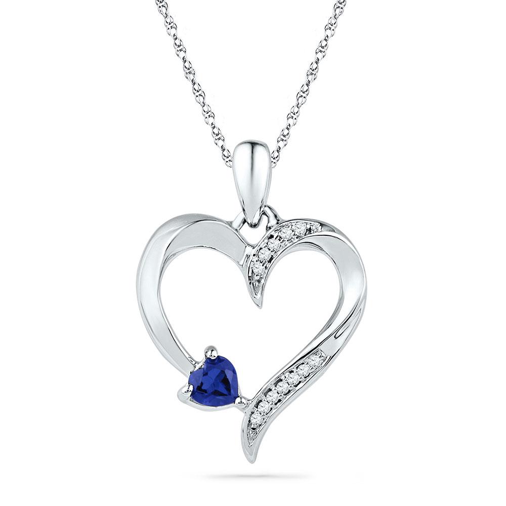 GND Gemstone Heart & Love Symbol Pendant Sterling Silver Womens Round Lab-Created Blue Sapphire Heart Pendant 1/4 Cttw