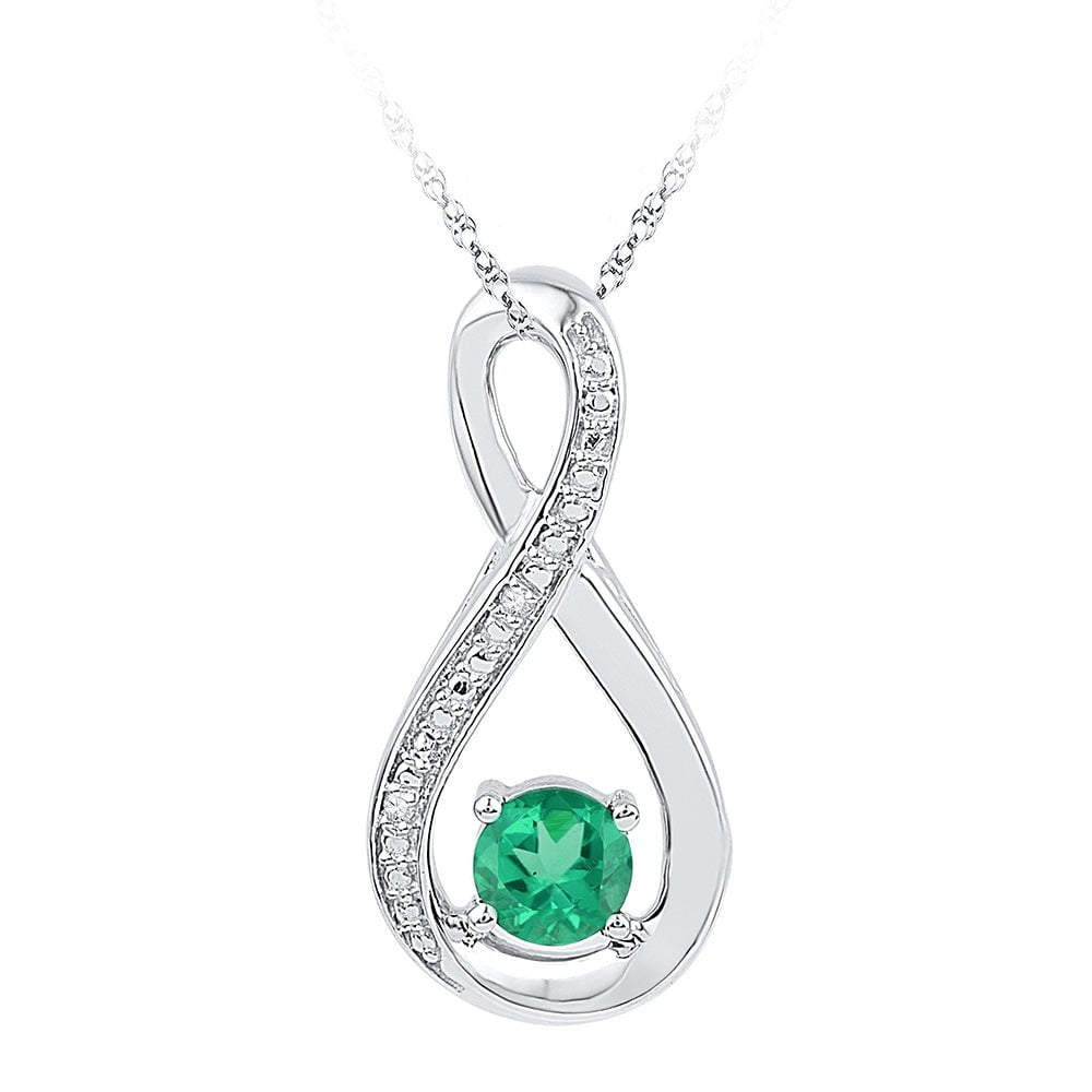 GND Gemstone Heart & Love Symbol Pendant Sterling Silver Womens Round Lab-Created Emerald Fashion Pendant 1/2 Cttw