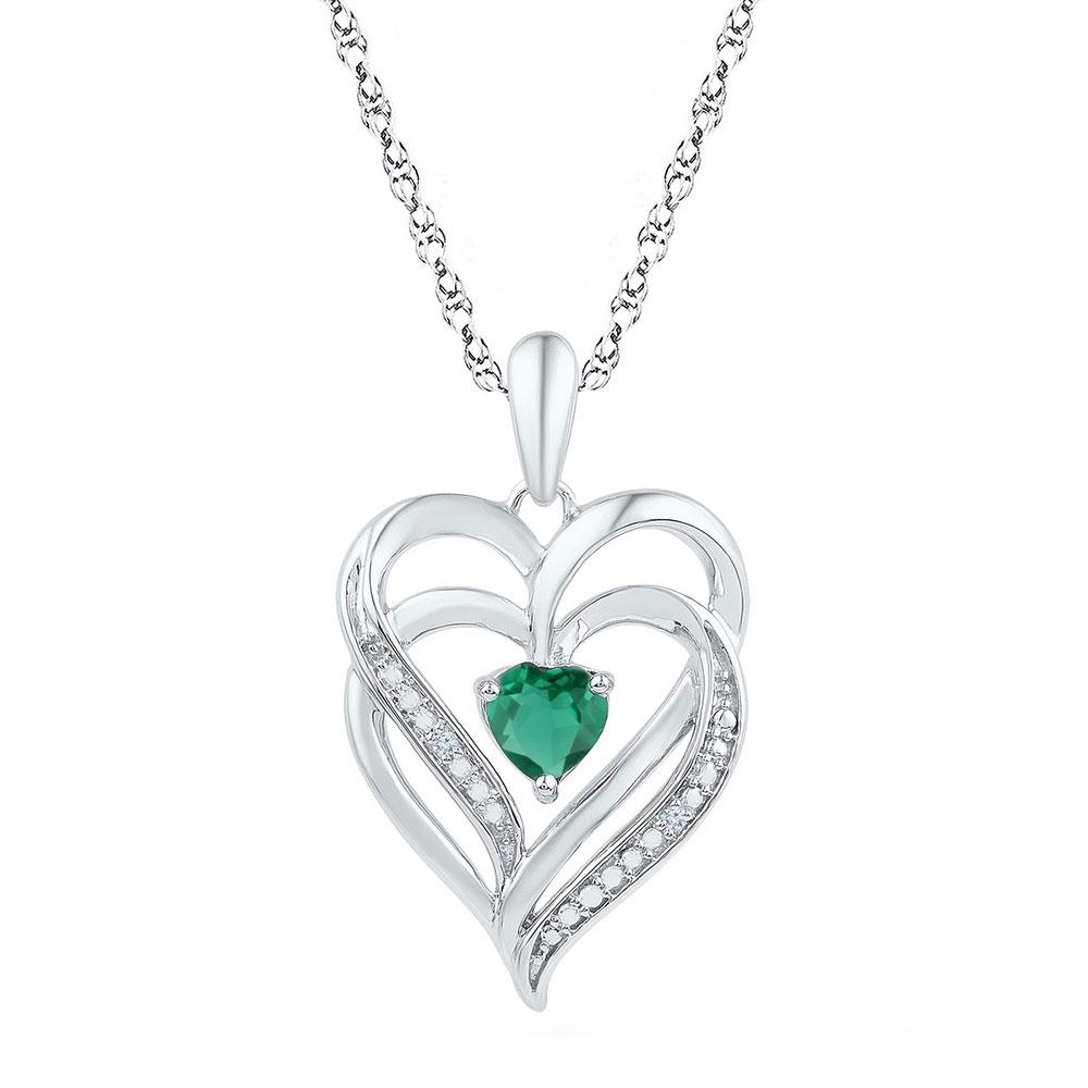 GND Gemstone Heart & Love Symbol Pendant Sterling Silver Womens Round Lab-Created Emerald Heart Pendant 5/8 Cttw