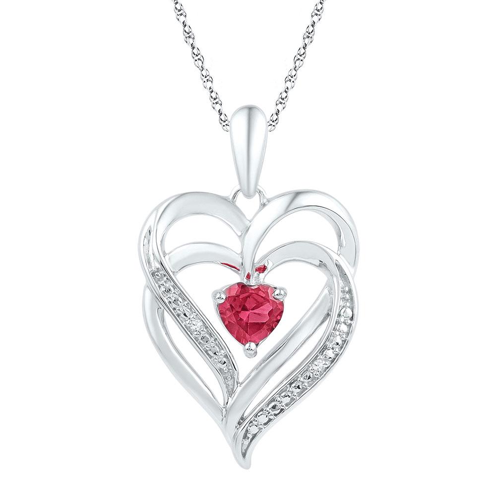 GND Gemstone Heart & Love Symbol Pendant Sterling Silver Womens Round Lab-Created Ruby & Diamond Heart Pendant .01 Cttw