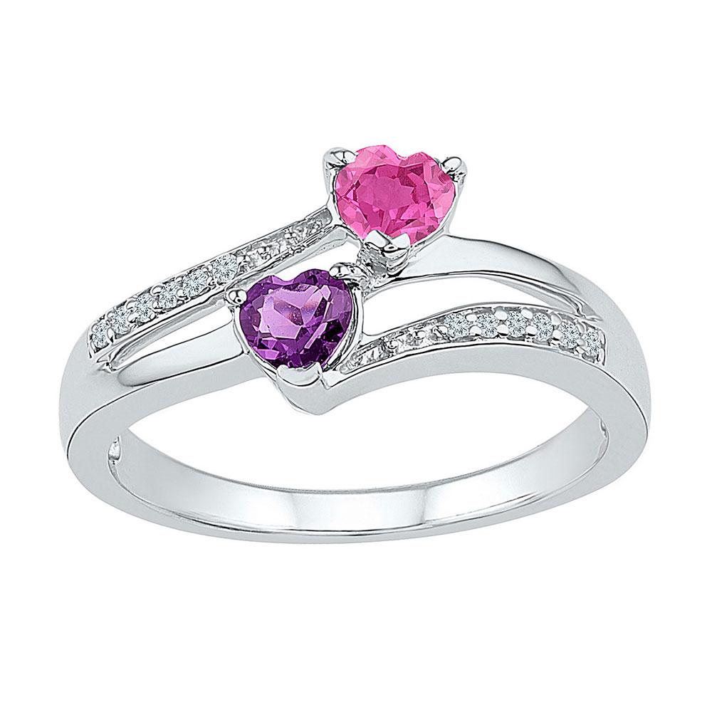 GND Gemstone Heart Ring Sterling Silver Womens Heart Lab-Created Amethyst Pink Sapphire Bypass Ring 3/4 Cttw