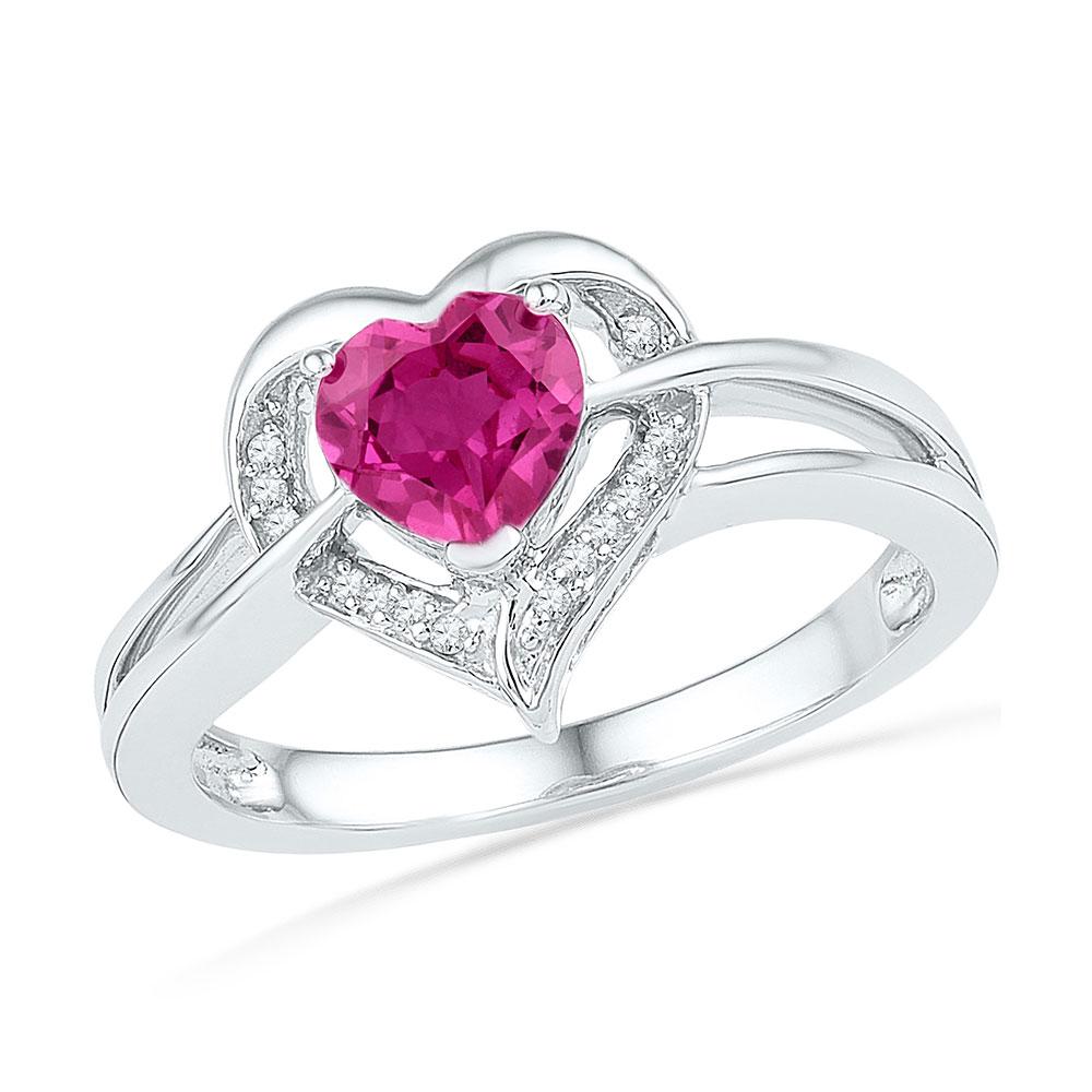 GND Gemstone Heart Ring Sterling Silver Womens Round Lab-Created Pink Sapphire Heart Diamond Ring 1 Cttw