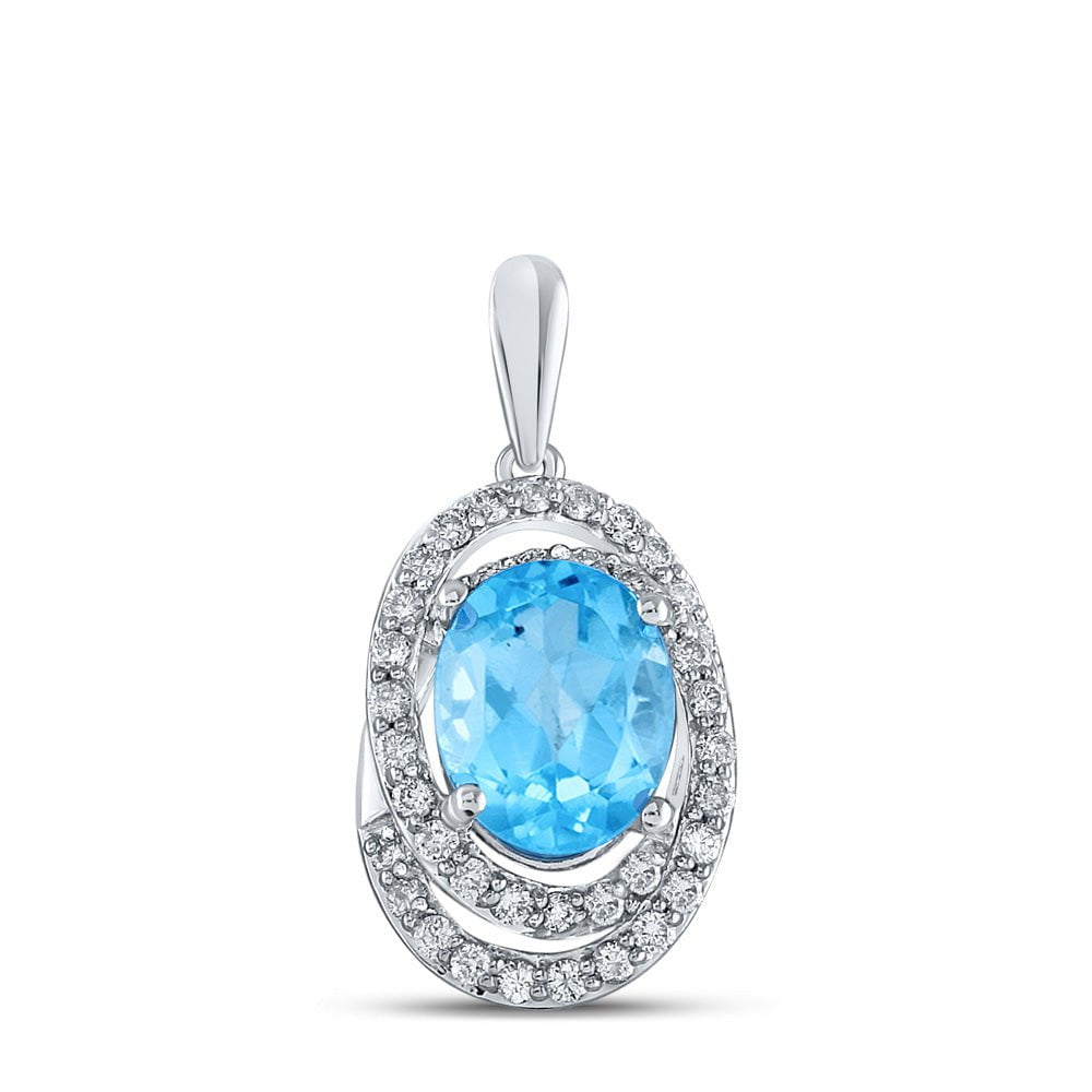 GND Gemstone Solitaire Pendant 10kt White Gold Womens Oval Lab-Created Blue Topaz Diamond Solitaire Pendant 2-1/2 Cttw