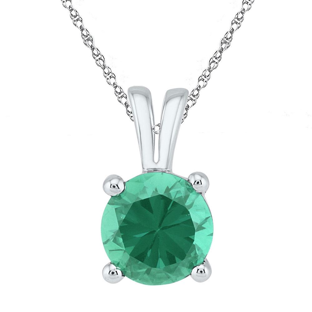 GND Gemstone Solitaire Pendant 10kt White Gold Womens Round Lab-Created Emerald Solitaire Pendant 1-1/3 Cttw