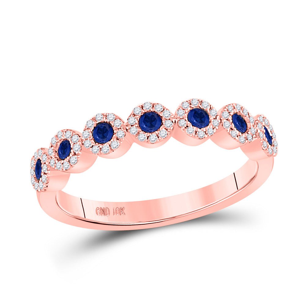 GND Gemstone Stackable Band 10kt Rose Gold Womens Round Blue Sapphire Stackable Band Ring 1/2 Cttw