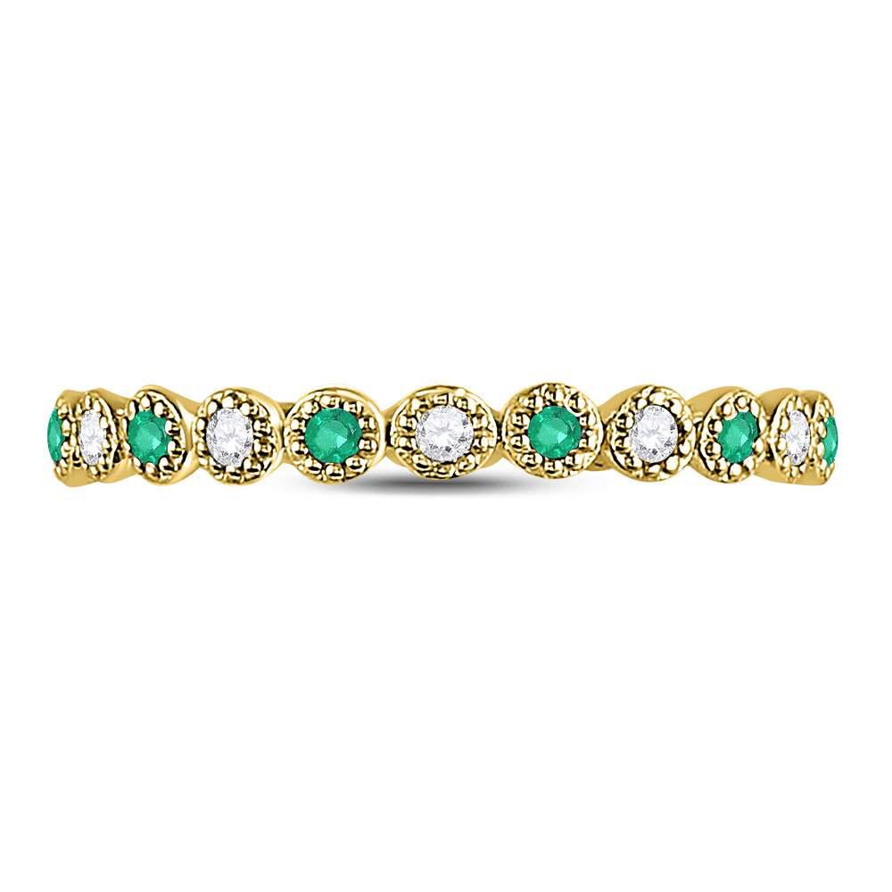 10kt Yellow Gold Womens Round Emerald Diamond Dot Stackable Band Ring ...