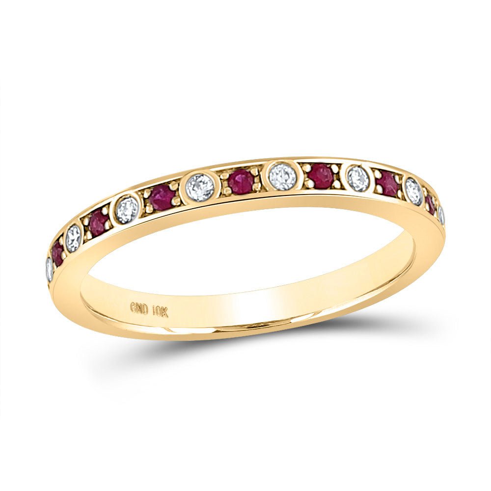 GND Gemstone Stackable Band 10kt Yellow Gold Womens Round Ruby Diamond Stackable Band Ring 1/3 Cttw