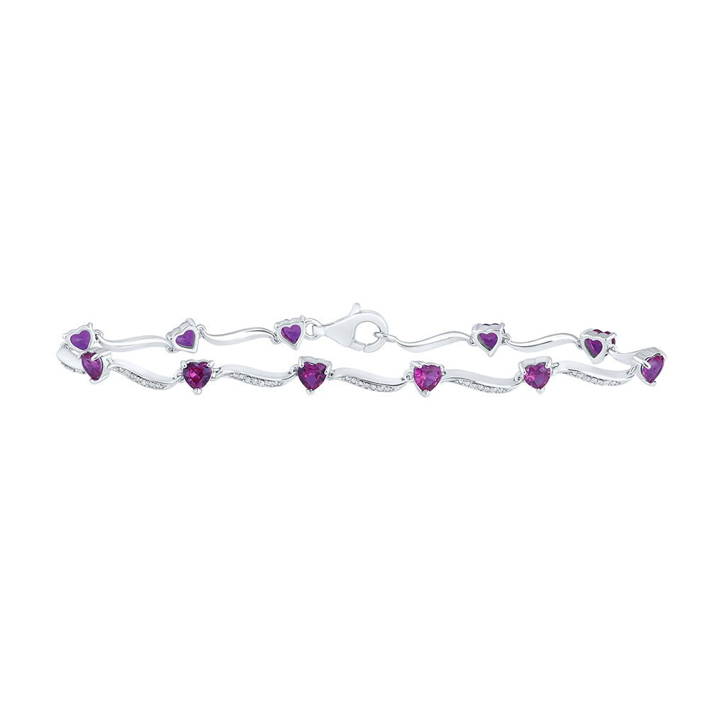 GND Gemstone Tennis Bracelet Sterling Silver Womens Heart Lab-Created Ruby Fashion Bracelet 4 Cttw