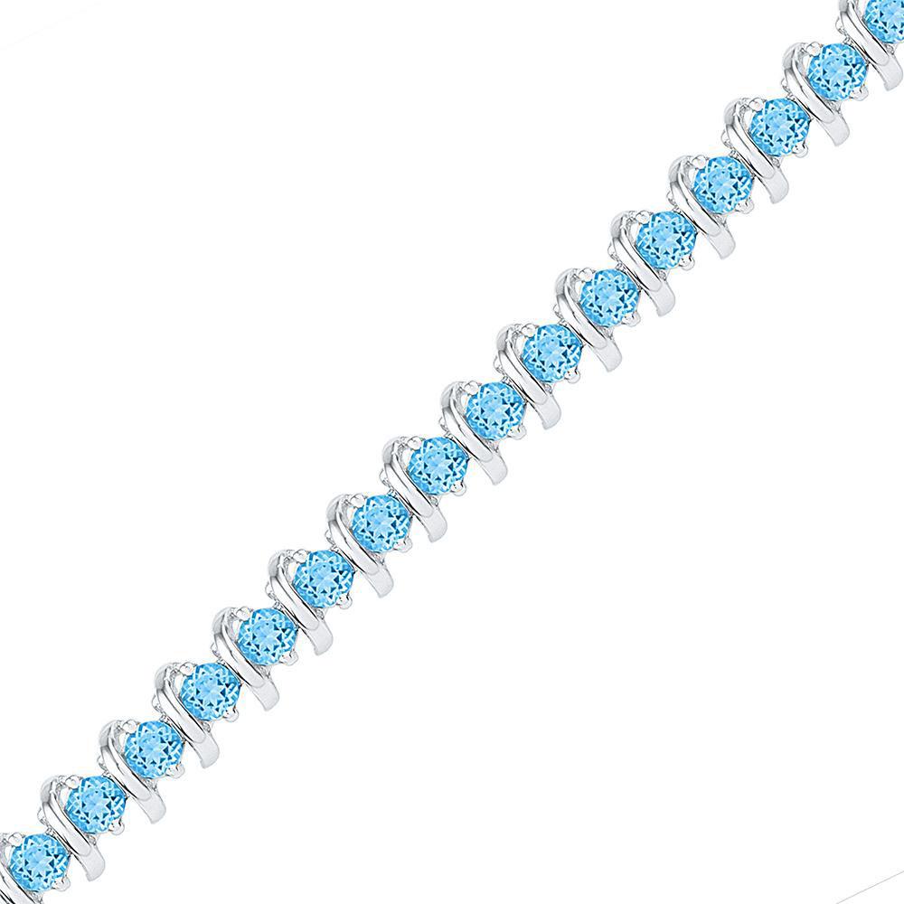 GND Gemstone Tennis Bracelet Sterling Silver Womens Round Lab-Created Blue Topaz Tennis Bracelet 6-1/2 Cttw