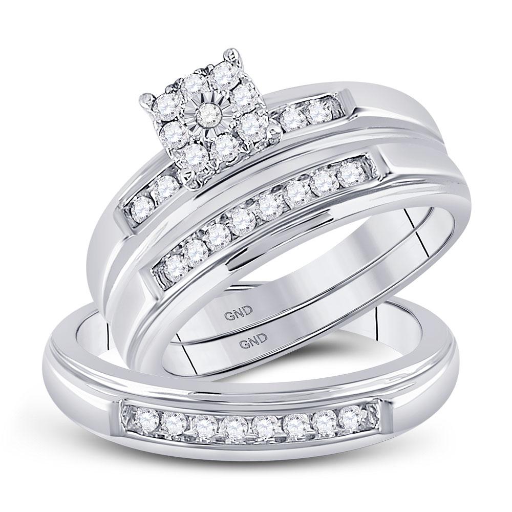 GND His & Hers Trio Wedding Ring Set 10kt White Gold His Hers Round Diamond Solitaire Matching Wedding Set 3/8 Cttw