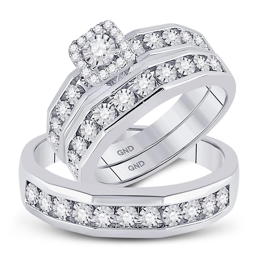 10kt White Gold His Hers Round Diamond Solitaire Matching Wedding