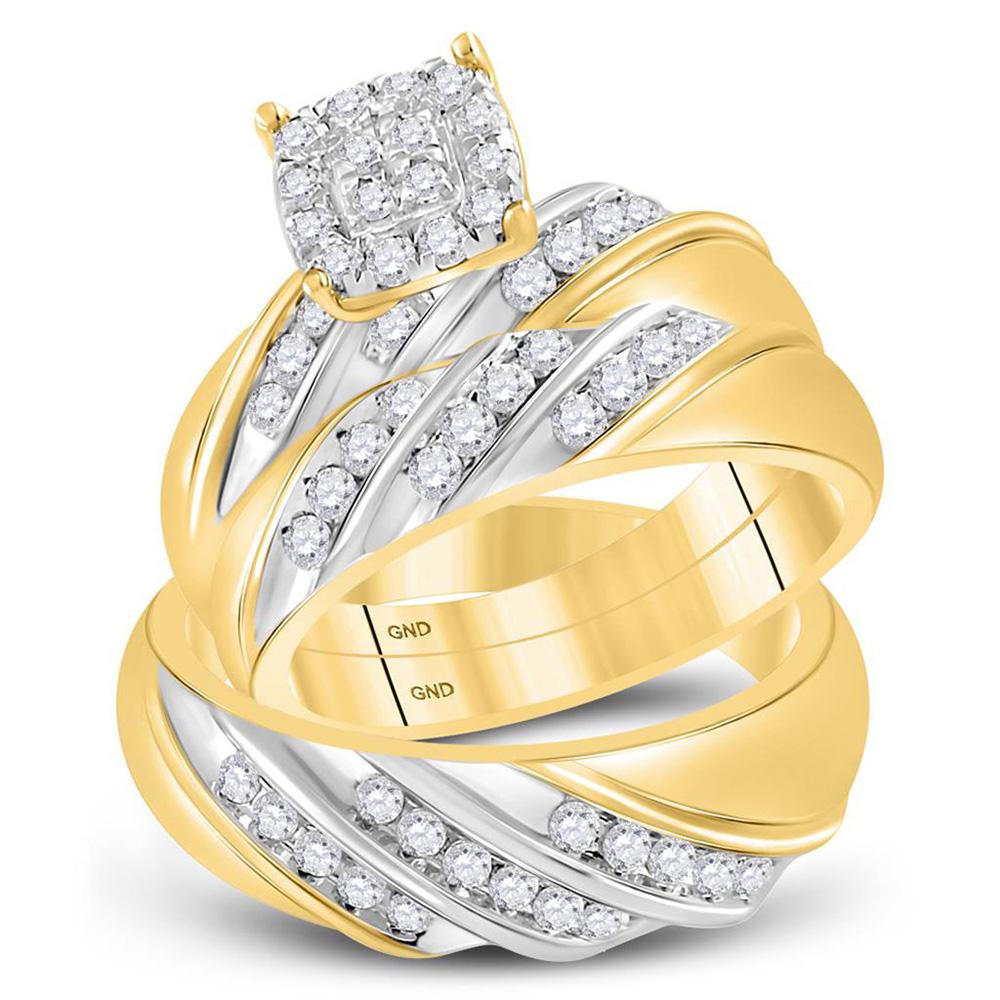 14kt Two-tone Gold His Hers Round Diamond Cluster Matching Wedding Set ...