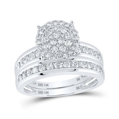 GND His & Hers Trio Wedding Ring Set 14kt White Gold His Hers Round Diamond Cluster Matching Wedding Set 1-1/2 Cttw