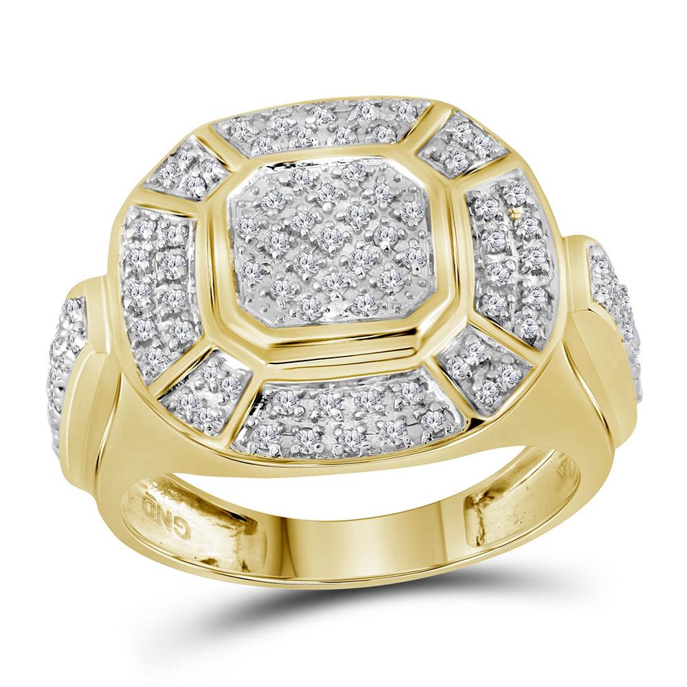GND Men's Big Look Rings 10kt Yellow Gold Mens Round Diamond Circle Cluster Ring 1/2 Cttw