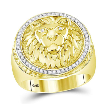 10kt Yellow Gold Mens Round Diamond Lion Head Mane Ring 1/3 Cttw
