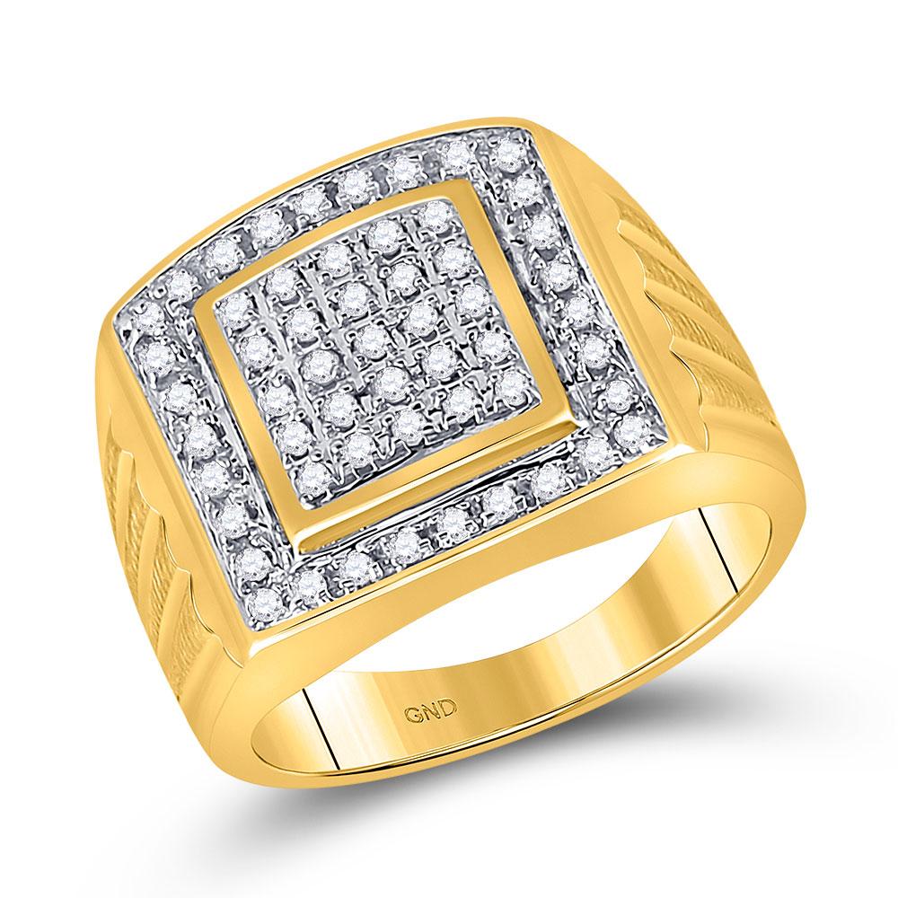 GND Men's Big Look Rings 10kt Yellow Gold Mens Round Diamond Square Cluster Ring 1/2 Cttw