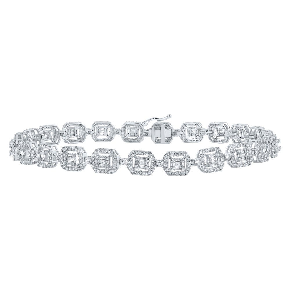 GND Men's Diamond Bracelets 10kt White Gold Mens Baguette Diamond Square Link Bracelet 4 Cttw