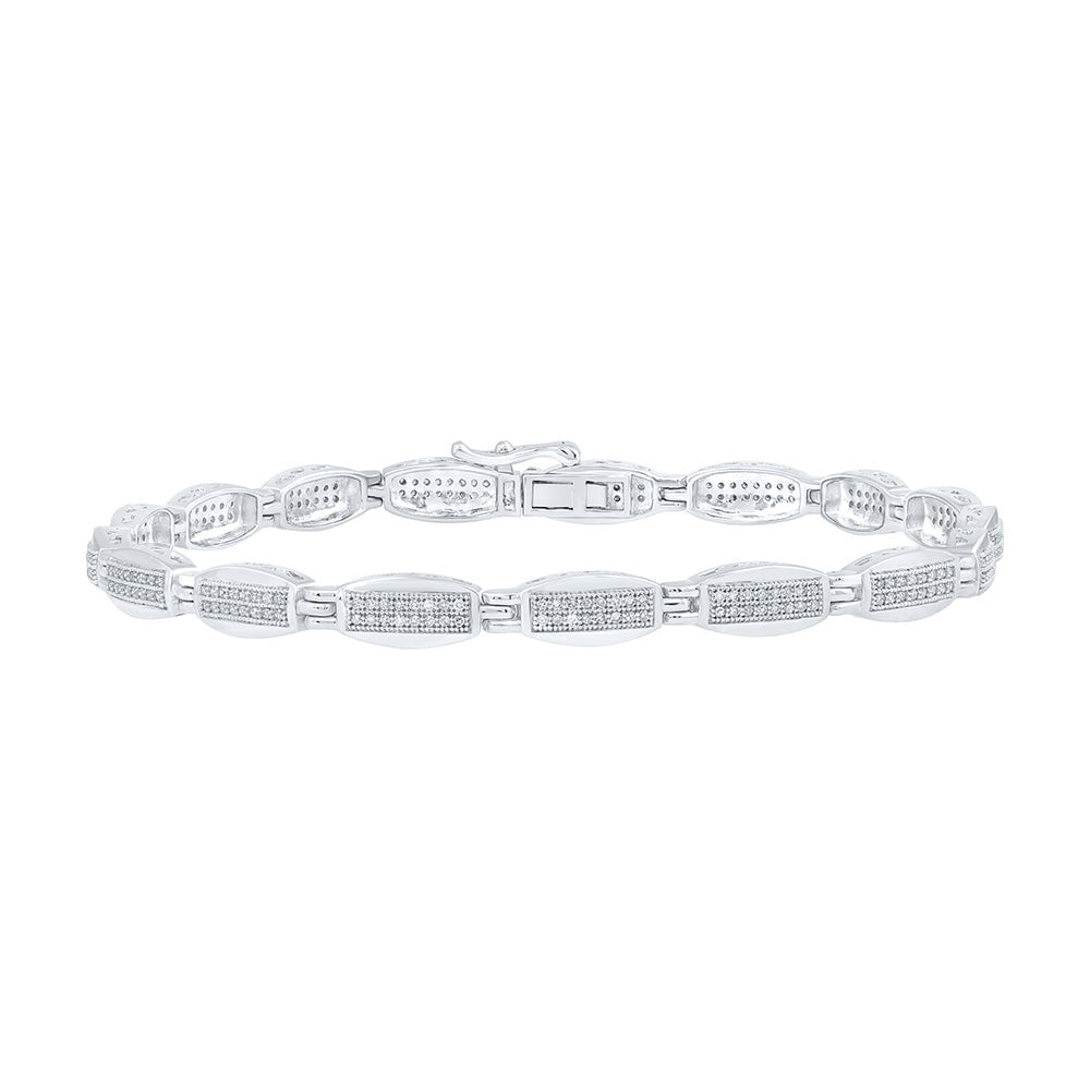 GND Men's Diamond Bracelets 10kt White Gold Mens Round Diamond Link Bracelet 3/4 Cttw