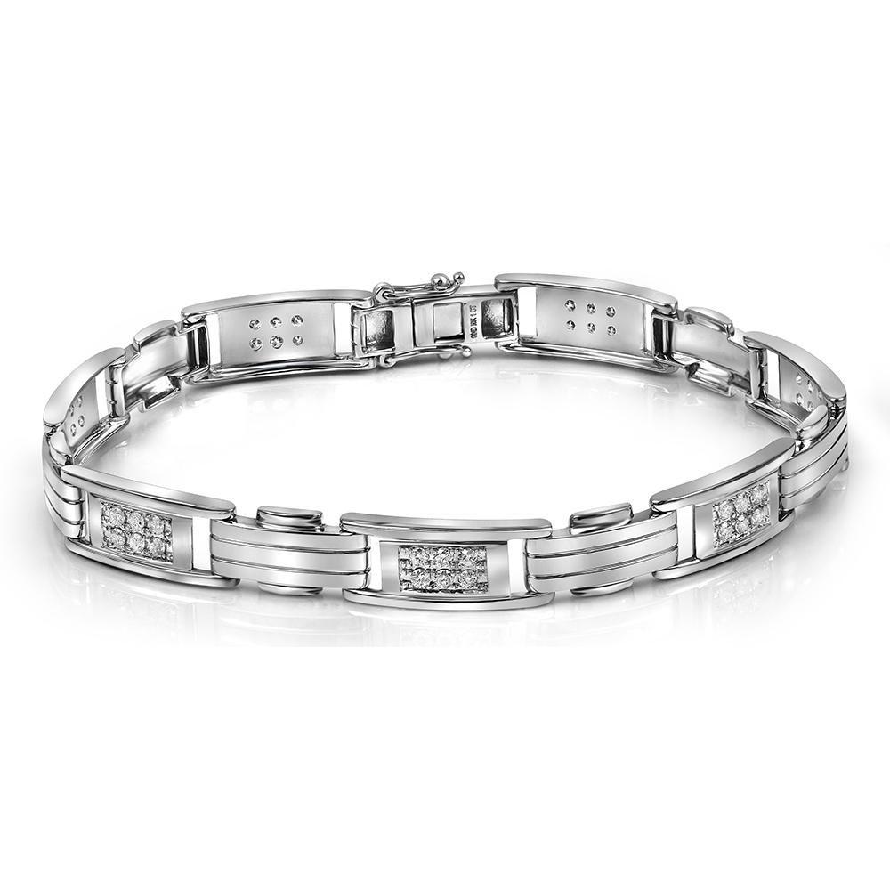 GND Men's Diamond Bracelets 10kt White Gold Mens Round Diamond Rectangle Link Fashion Bracelet 1 Cttw