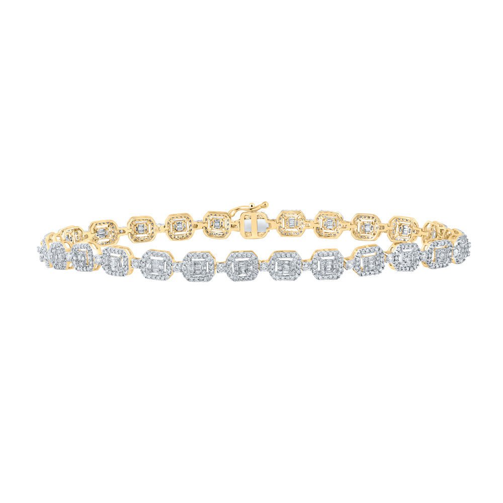 GND Men's Diamond Bracelets 10kt Yellow Gold Mens Baguette Diamond Geometric Link Bracelet 2-7/8 Cttw