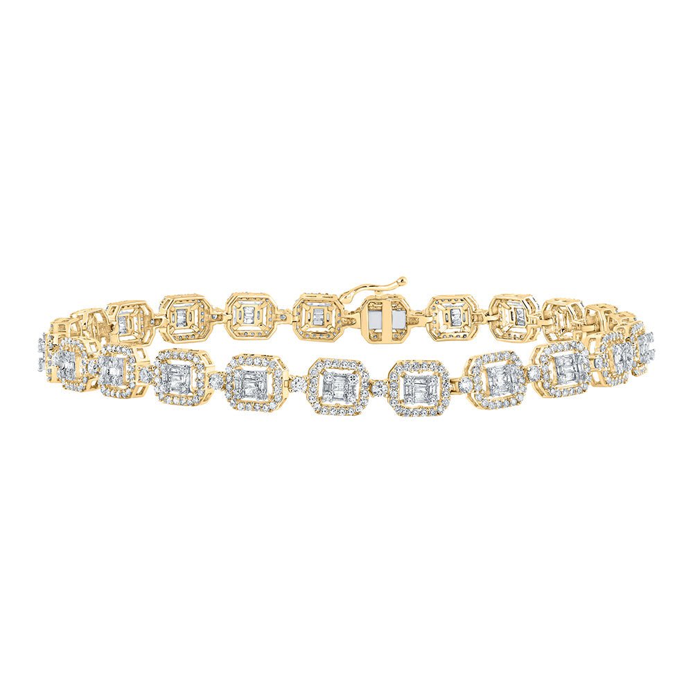 GND Men's Diamond Bracelets 10kt Yellow Gold Mens Baguette Diamond Square Link Bracelet 4 Cttw