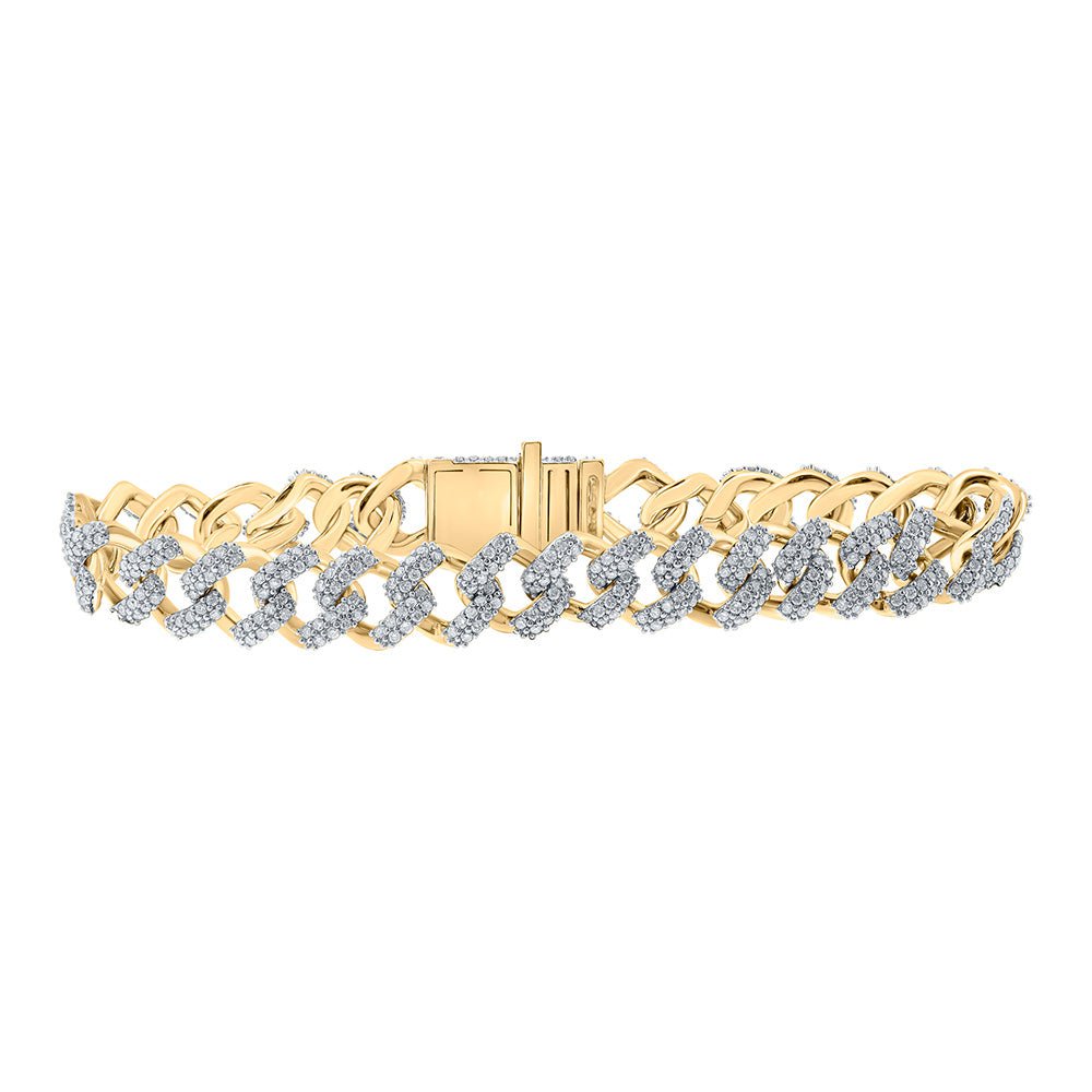 GND Men's Diamond Bracelets 10kt Yellow Gold Mens Round Diamond Cuban Link Bracelet 5-1/2 Cttw