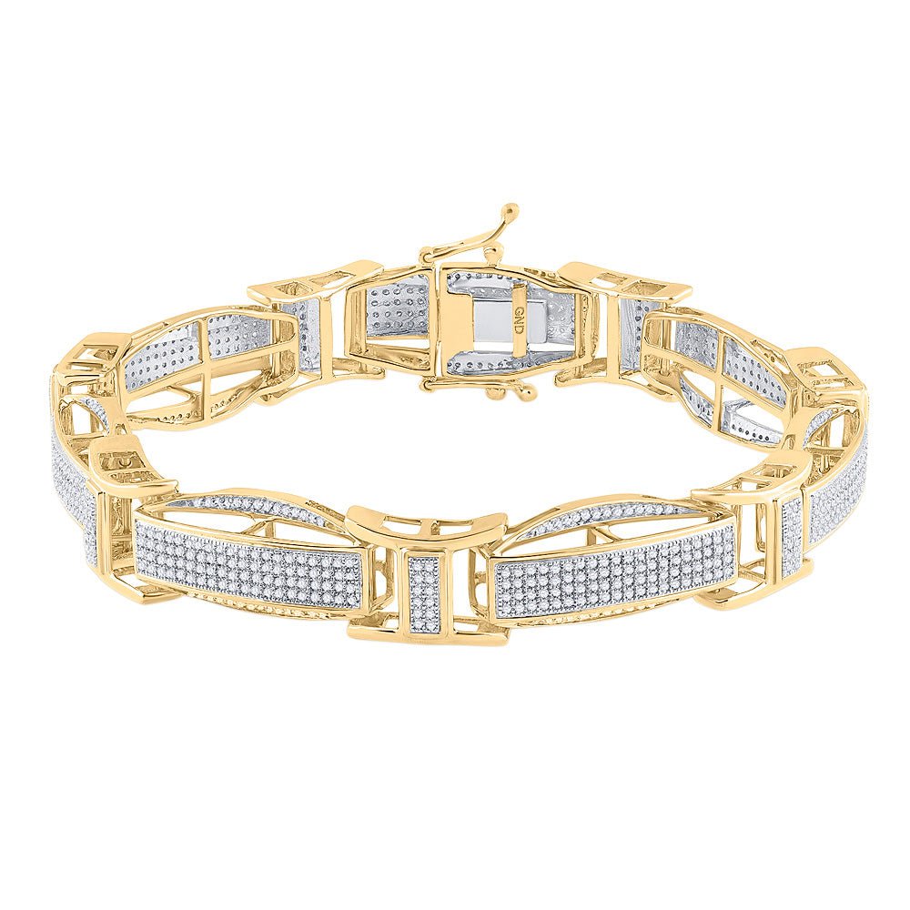 GND Men's Diamond Bracelets 10kt Yellow Gold Mens Round Diamond Link Bracelet 2-1/4 Cttw
