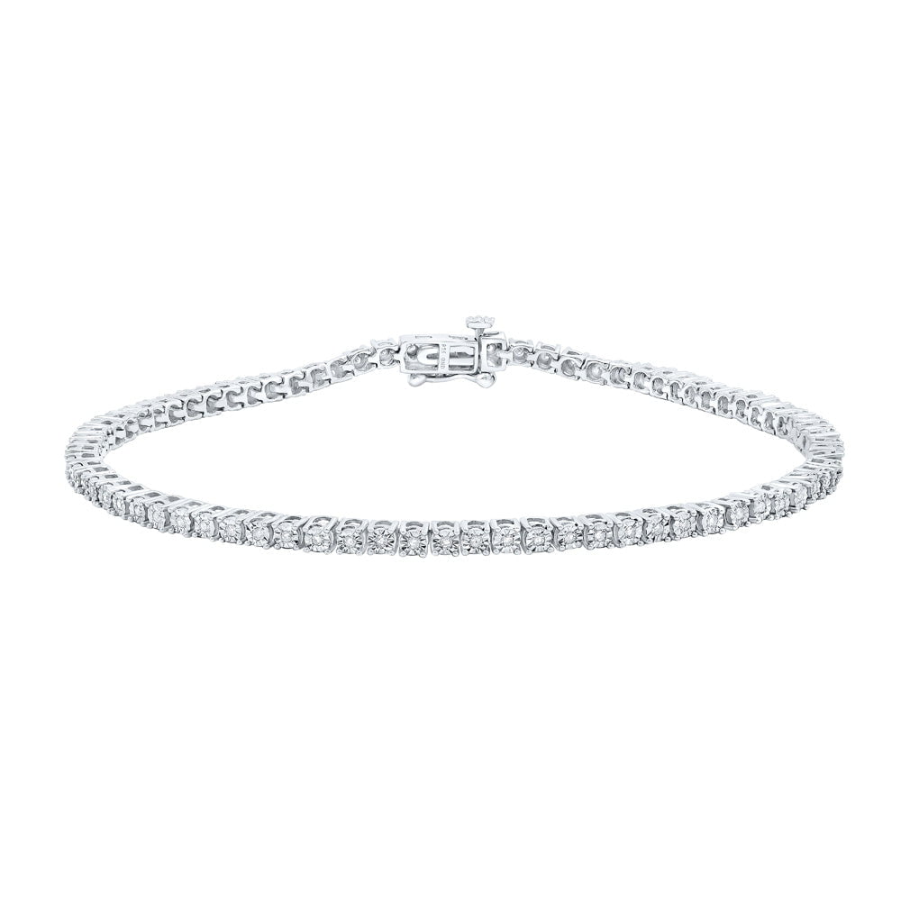 GND Men's Diamond Bracelets Sterling Silver Mens Round Diamond Single Row Link Bracelet 1/2 Cttw