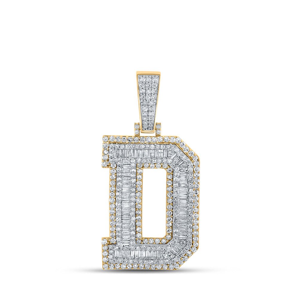 GND Men's Diamond Charm Pendant 10kt Two-tone Gold Mens Baguette Diamond D Initial Letter Charm Pendant 2-1/3 Cttw