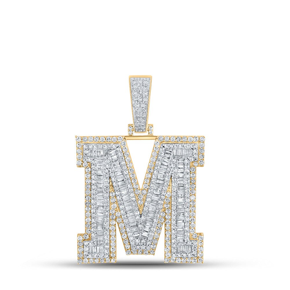 GND Men's Diamond Charm Pendant 10kt Two-tone Gold Mens Baguette Diamond M Initial Letter Charm Pendant 2-7/8 Cttw