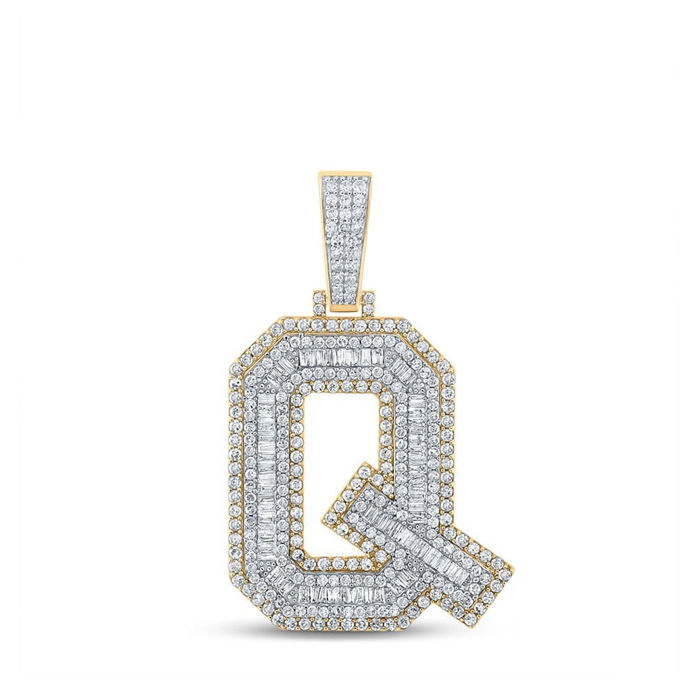 GND Men's Diamond Charm Pendant 10kt Two-tone Gold Mens Baguette Diamond Q Initial Letter Charm Pendant 2-1/5 Cttw
