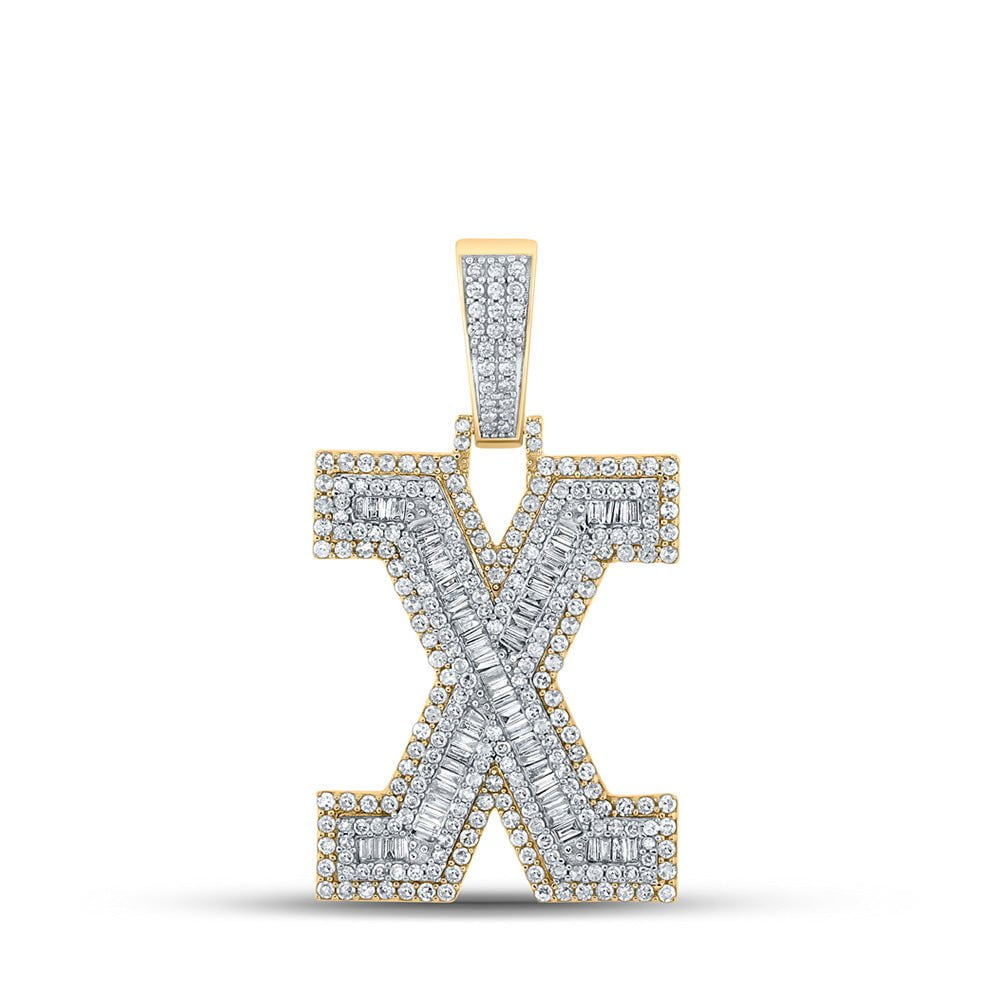 GND Men's Diamond Charm Pendant 10kt Two-tone Gold Mens Baguette Diamond X Initial Letter Charm Pendant 2 Cttw