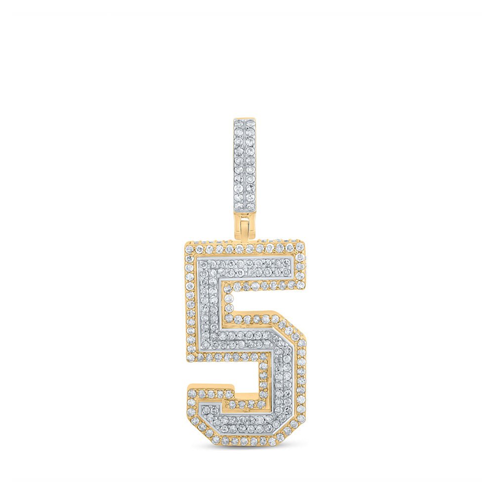 GND Men's Diamond Charm Pendant 10kt Two-tone Gold Mens Round Diamond Number 5 Charm Pendant 1-1/4 Cttw