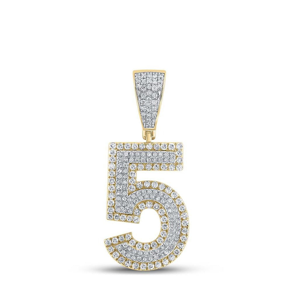 GND Men's Diamond Charm Pendant 10kt Two-tone Gold Mens Round Diamond Number 5 Charm Pendant 3/4 Cttw