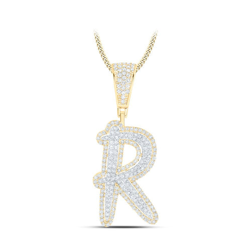 GND Men's Diamond Charm Pendant 10kt Two-tone Gold Mens Round Diamond R Initial Letter Charm Pendant 3/4 Cttw
