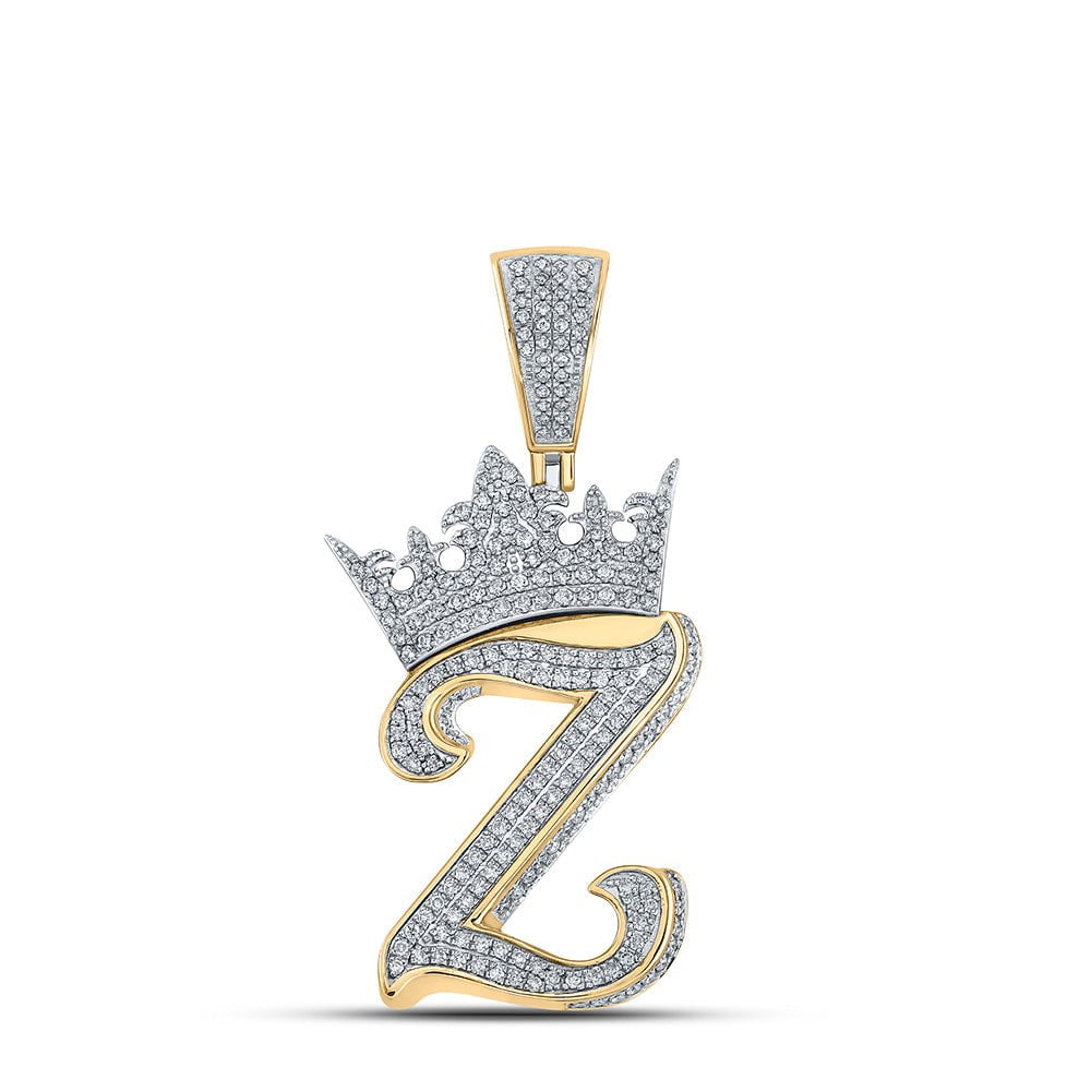 GND Men's Diamond Charm Pendant 10kt Two-tone Gold Mens Round Diamond Z Crown Letter Charm Pendant 1-3/8 Cttw